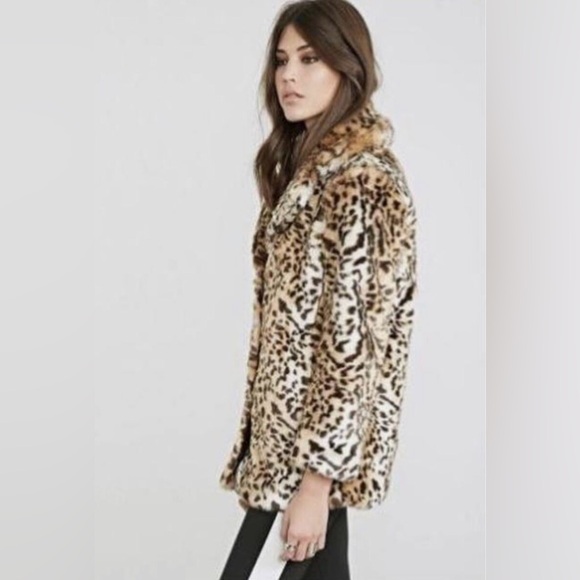 Forever 21 Faux Fur Coat Jacket Cheetah Black/Brown Large L PLUSH NWT - Picture 6 of 15